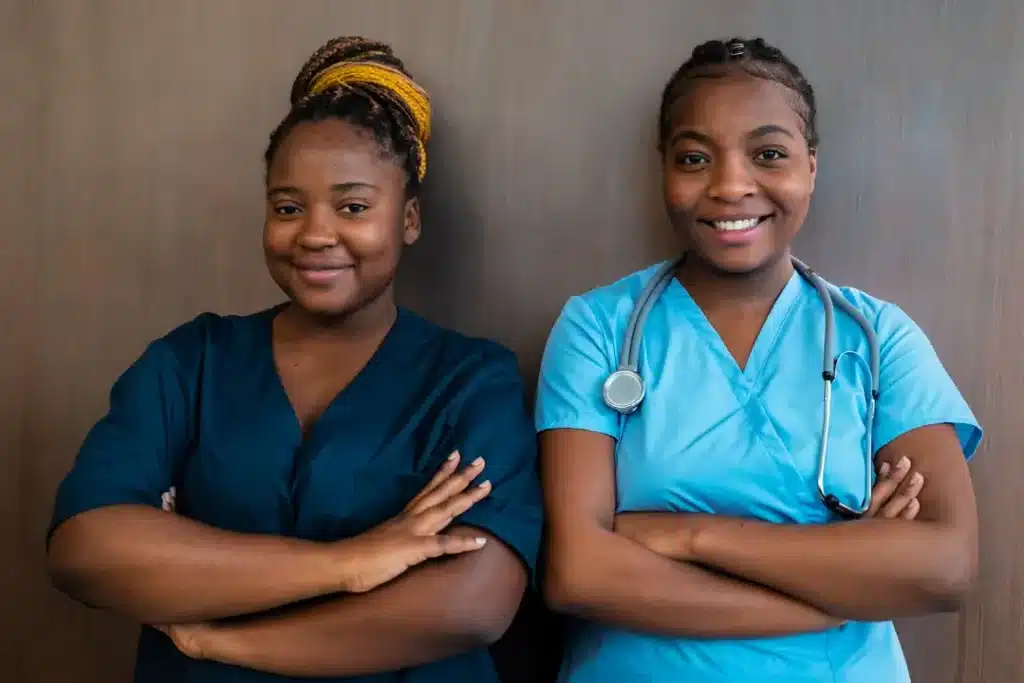 Front view smiley nurses at work